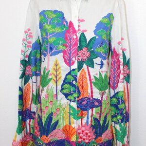 J McLaughlin Shirt Womens M Lois Button Up Colorful Floral Cotton Stretch